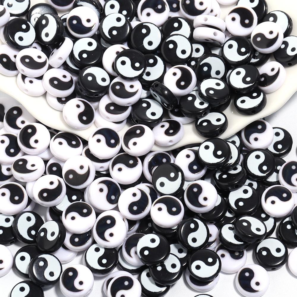 50-100pcs7 11mm Yin Yang Acrylic Beads for Jewelry Making Tai Chi Loose Spacer Beads DIY Bracelet Ncklace Accessories Wholesal