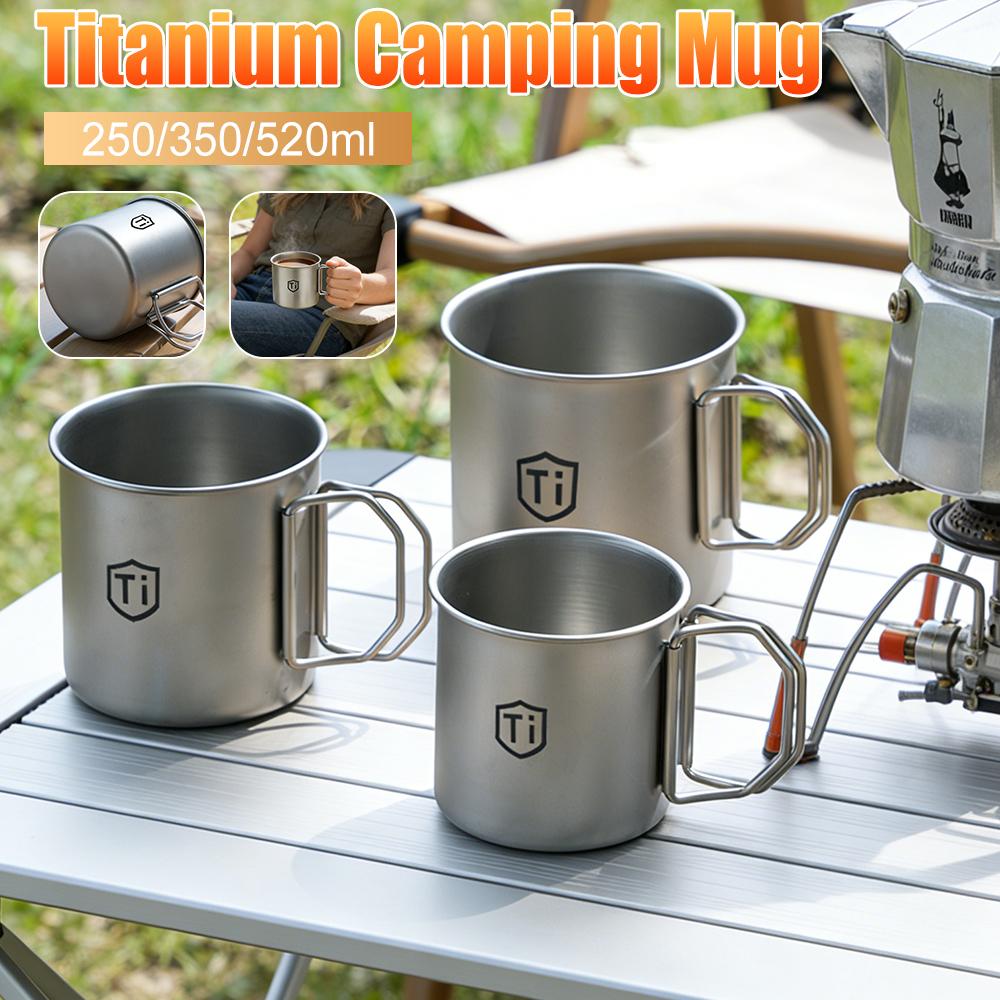 Titanium Purification Water Cup Anti-Mold Antibacterial Drinking Mug with Foldable Handle for Outdoor Beer Coffee Cold Drinks