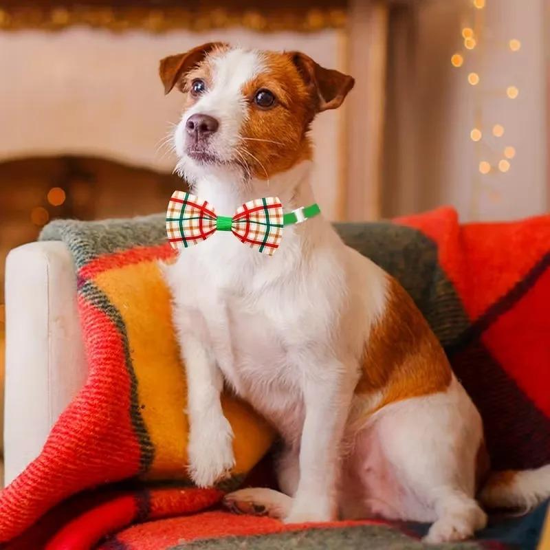 Festive Christmas Pet Bow Tie Dog Collar with Bowknot Holiday Accessory for Dogs Perfect for Parties and Special Occasions