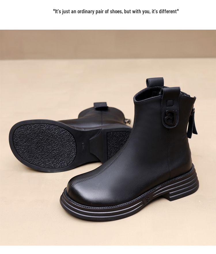 Women's Versatile Fleece-Lined Chelsea Boots: Thick-Soled, Soft, Ankle-High Fashion in New British Style.