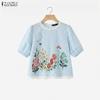 ZANZEA Women Grid Print Casual Round Neck Half Sleeve Blouse