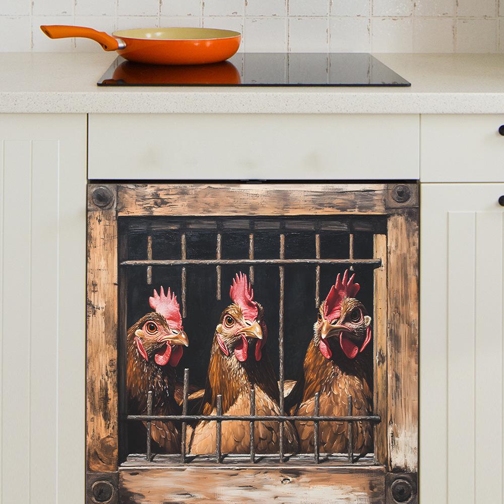 Cage Rooster Dishwasher Cabinet Home Background Decorative Stickers