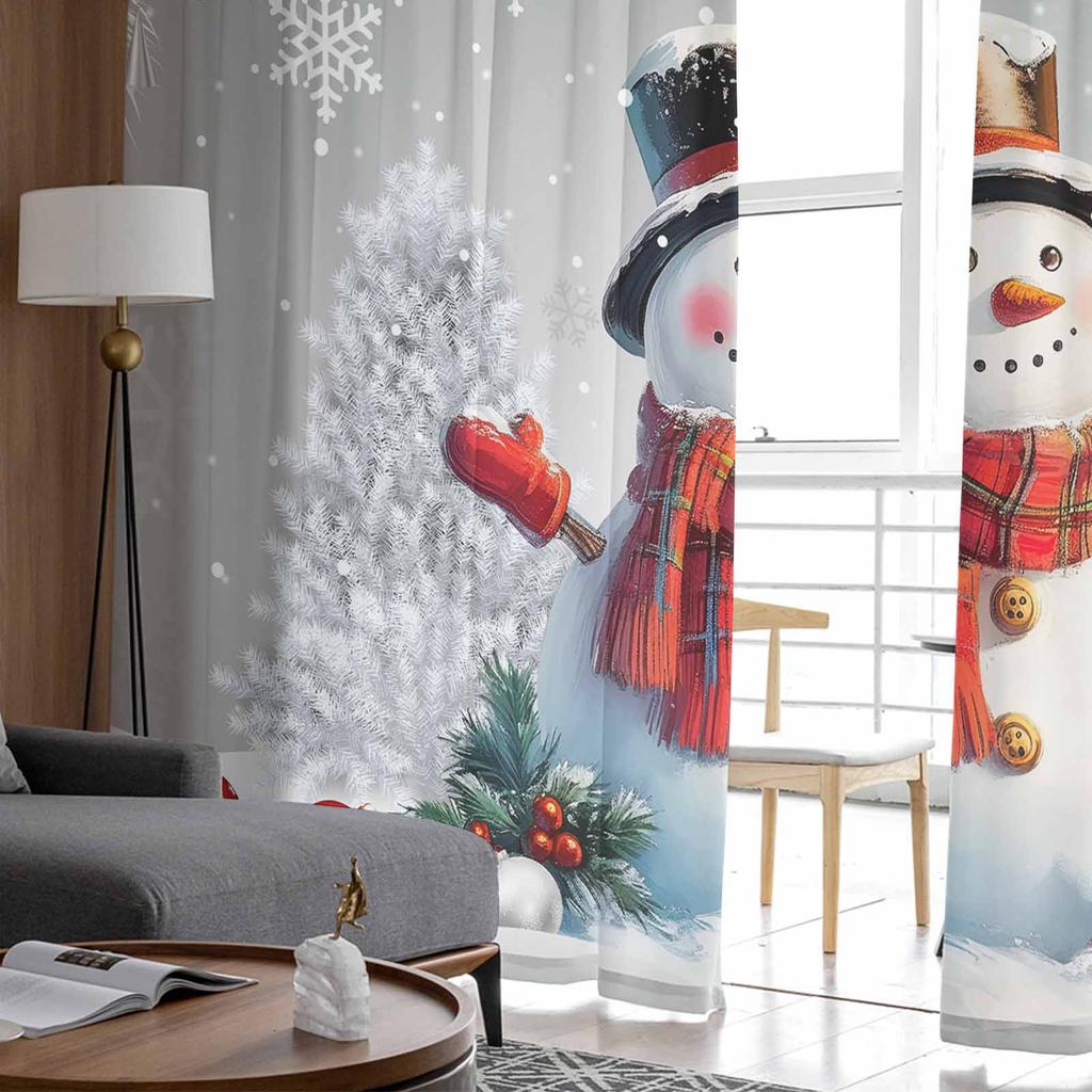 Snowman Pine Leaves Christmas Ball Curtains For Living Room Bedroom Home Decoration Window Voile Tulle Curtain Drapes
