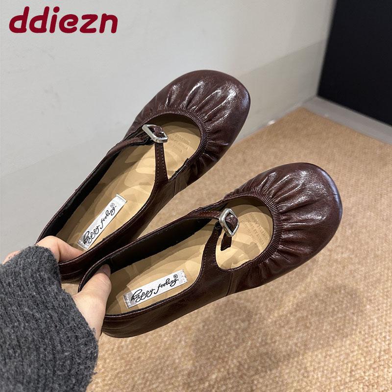Fashion Fashion Pleated Women Mary Janes Flats Shoes Soft Female Round Toe Footwear Buckle Ladies Flats Shallow Shoes