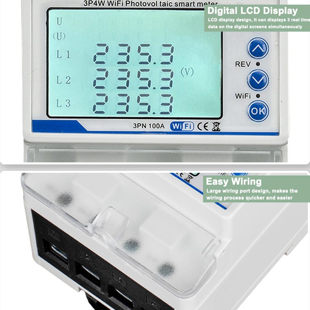 Tuya WiFi 3P4W Photovoltaik-Zähler Dreiphasen-Wiederanschlussschalter Intelligenter Wiederanschlussschutz LCD-Anzeige Überlast