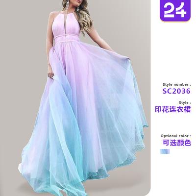 2026 New European and American Foreign Trade Women's Clothing Pendulum Waist Gradual Change Dress, Amazon Sexy Deep V Dress Long Dress