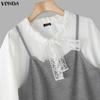 VONDA Women Casual Lace Collar Long Sleeve Fake Two-piece Patchwork Loose Blouse Shirts