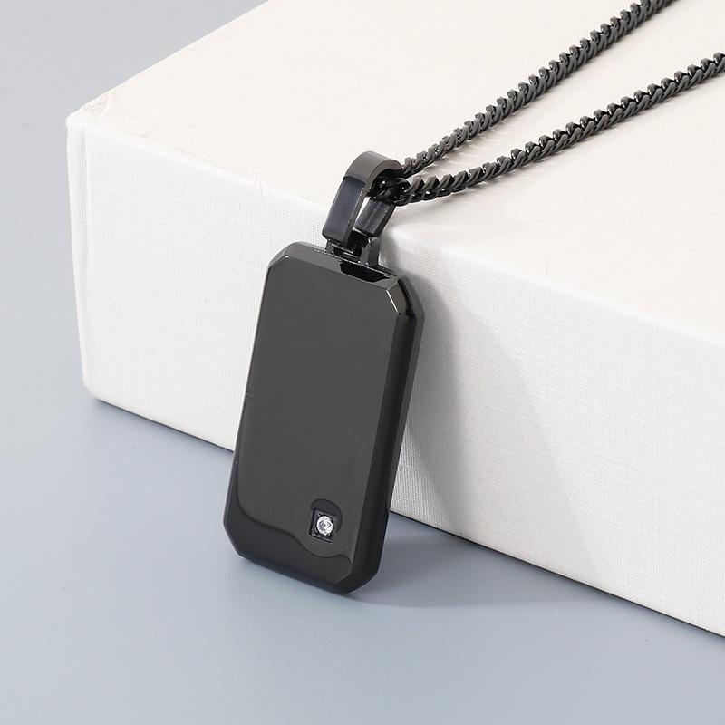 

2026 Minimalist Geometric Square Men s Diamond-encrusted Necklace, Niche Military Pendant 3MM+60CM
