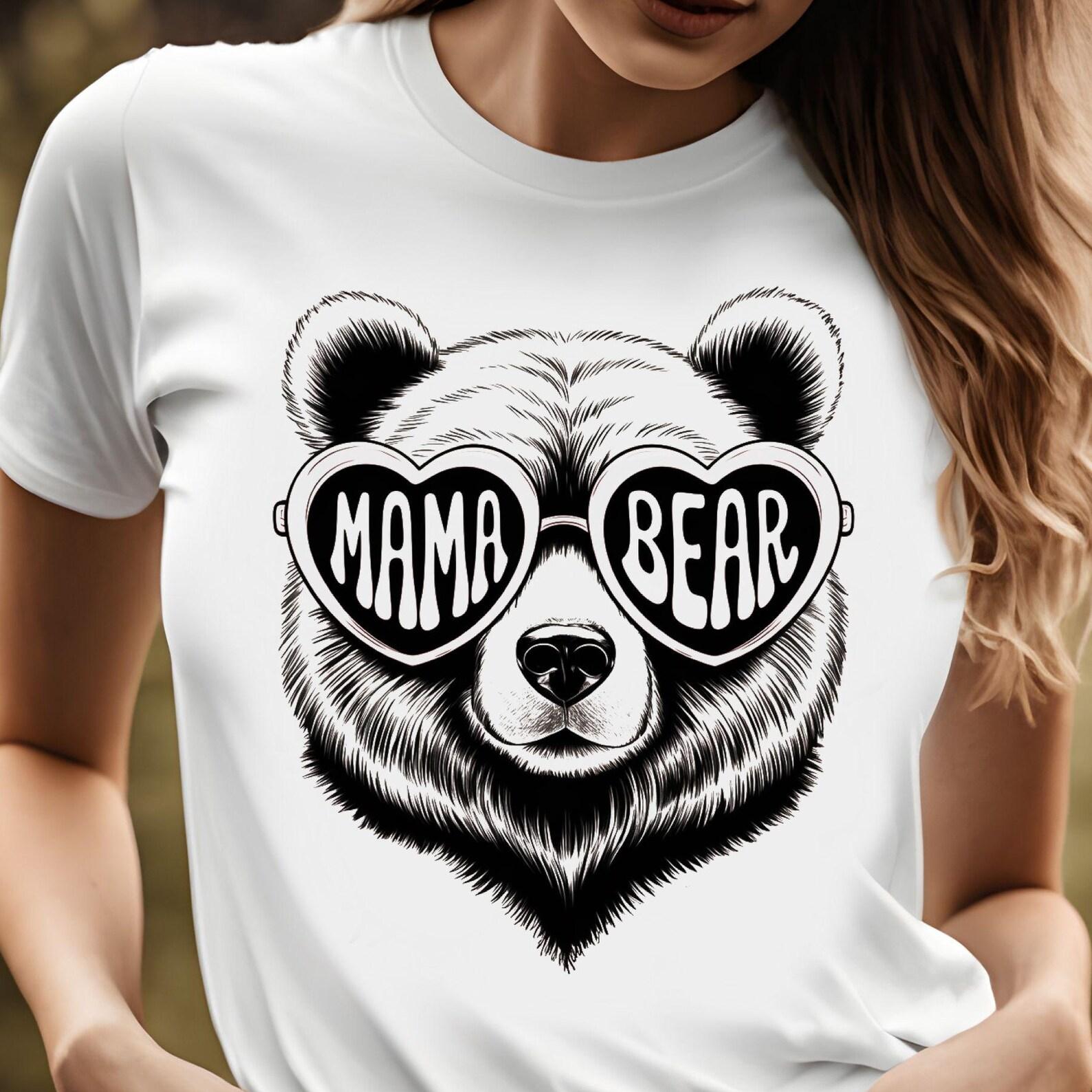 Mama Bear graphic T-Shirt | Bear face with heart sunglasses, mama bear text, 8 colors S