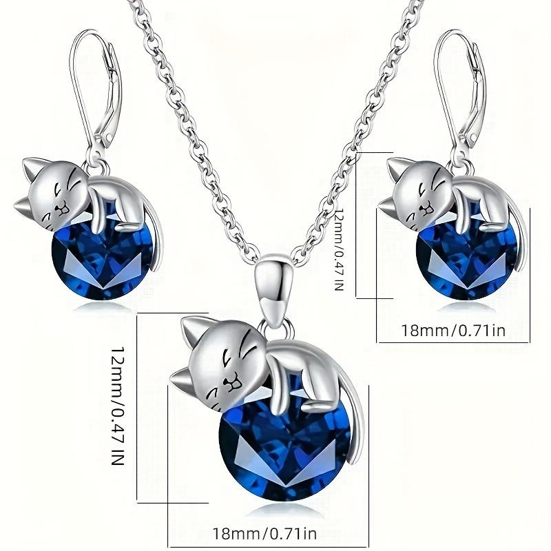 Silver Cat Necklace Pendant and Earrings Jewelry Set Is Suitable As a Gift for Women, with Crystal Zirconia, Perfect As an Accessory for Brides and