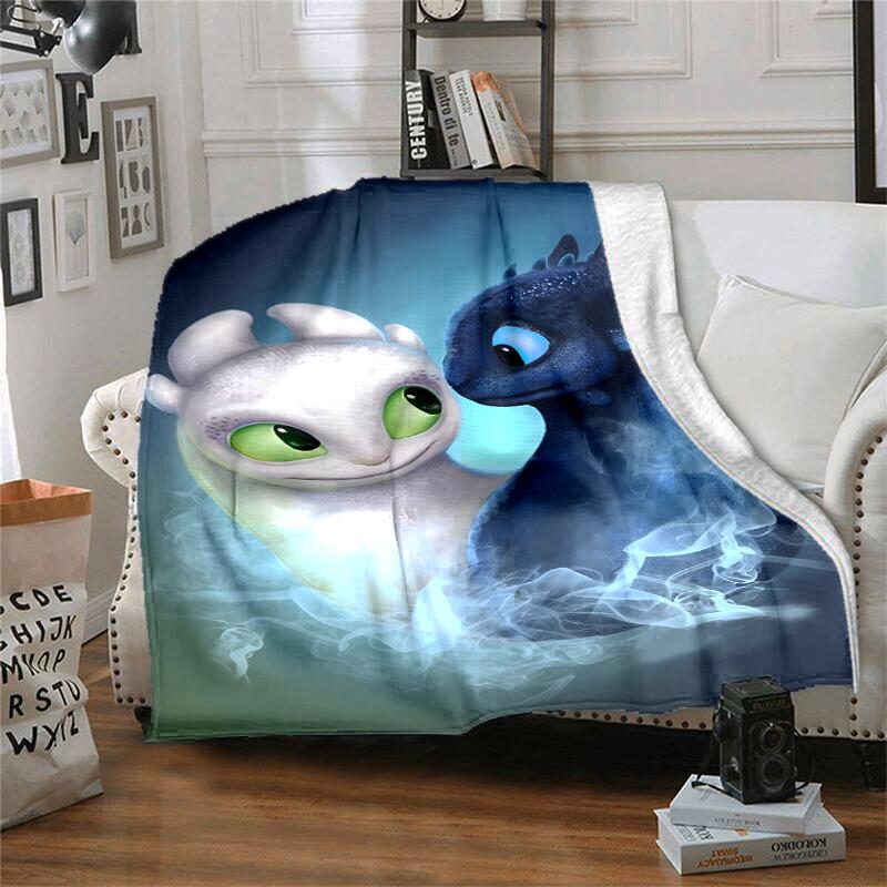 Toothless Flannel Blanket Soft Warm All-Season Throw, Design for Camping, Car Travel, Hiking Sofa, Bed, Office Perfect Gift for Parties
