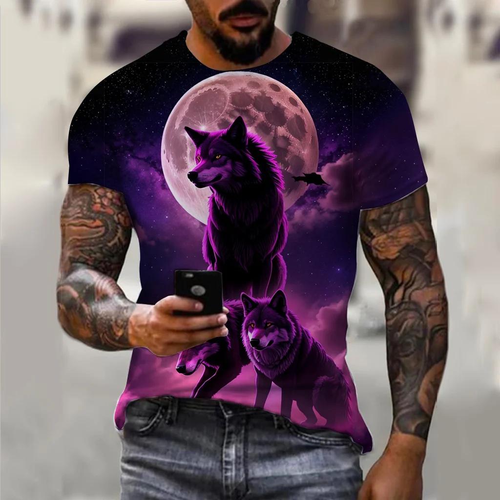 PLUS-size 3D Wolf Beast Print Men and Women Casual Short-sleeved T-shirt Round Neck Fashion Trend Cool Men's Daily New Clothing