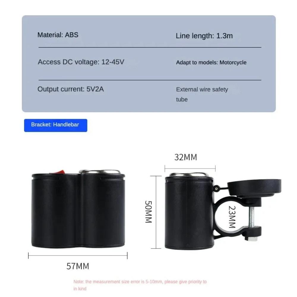 12V Motorcycle Handlebar USB Charger Waterproof Socket with Switch for Cellphones Mobile Tablets GPS