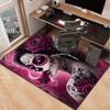 Tag der Toten Zuckerschädel Teppich für Gothic Heimdeko Lebendiges Lila Rose und Spitze Design Rutschfester Teppich maschinenwaschbar