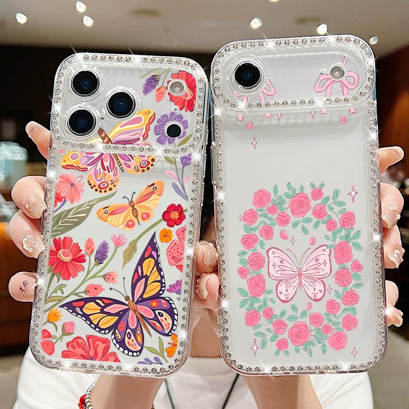 Butterfly Printing Bling Diamond Case For iPhone 17 Air 16e 16 14 15 13 17 Pro Max 15 16 Plus 17 Soft TPU Silicone Phone Cover