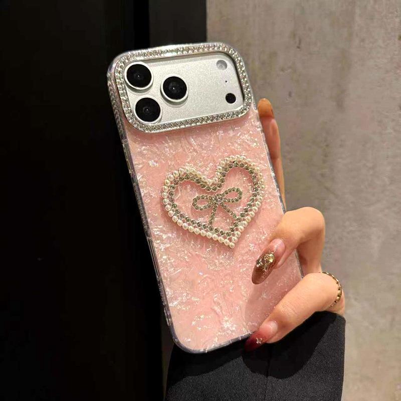 Electroplated Heart Rhinestone Bow Case for iPhone 17 Pro Max & 16