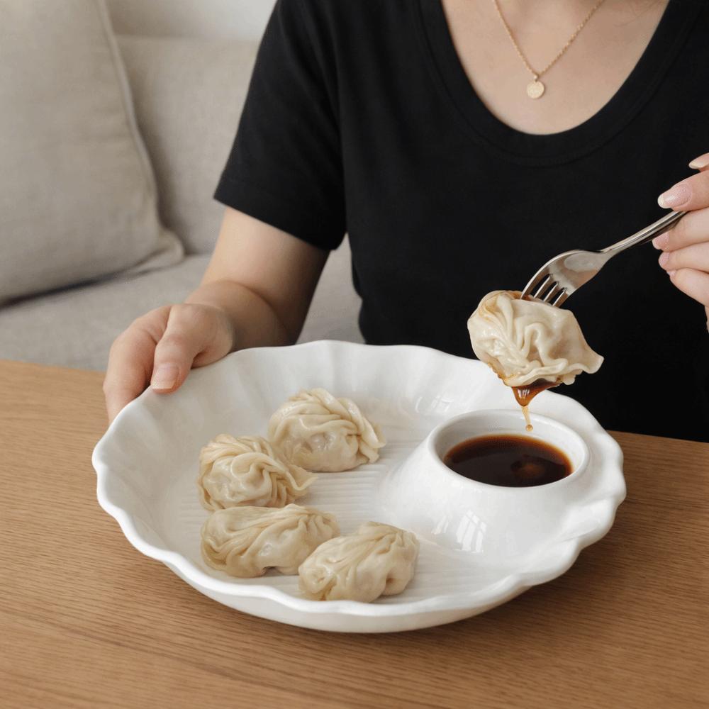 Thicken Ceramic Dumpling Dishes Round French Fries Plate Minimalist Serving Plates  Kitchen