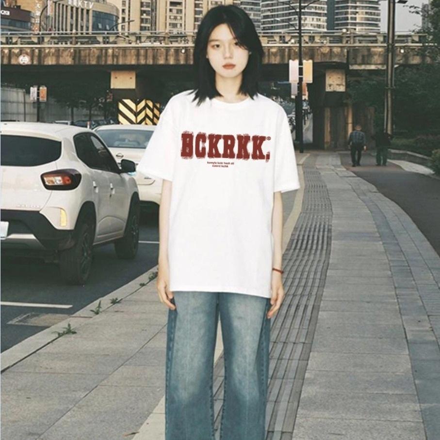 Women s short-sleeved cotton short-sleeved T-shirt women s summer top new white front shoulder short-sleeved women s American crew neck T-shirt S【70~80】jin loose recommended
