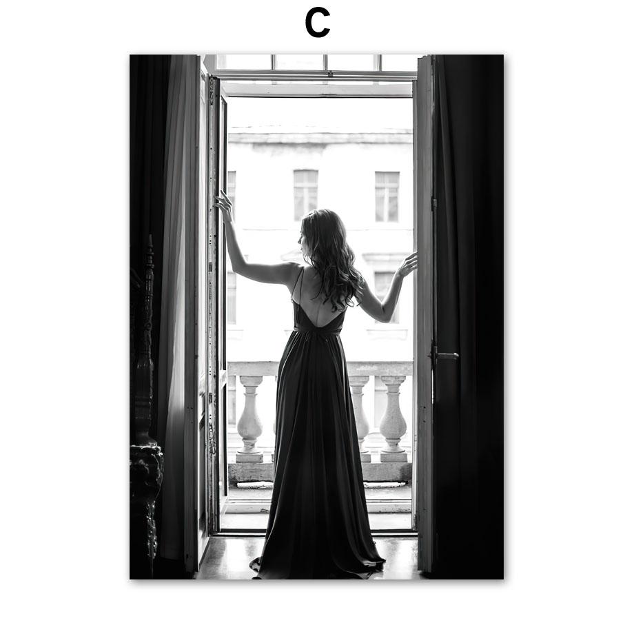 Paris Mode Mädchen Buch Lippe Tür Wandkunst Malerei Schwarzweiß Vintage Poster Bilder Für Wohnzimmer Dekor Leinwanddrucke