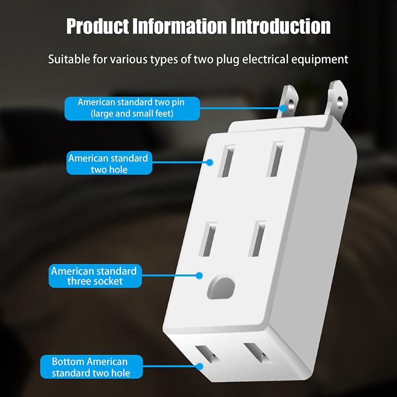 {TG} 3in1 Wall Outlet Extension US Electrical Socket 125 Degree Plug Adapter for Mexico & Canada Travel Portable Power Converter