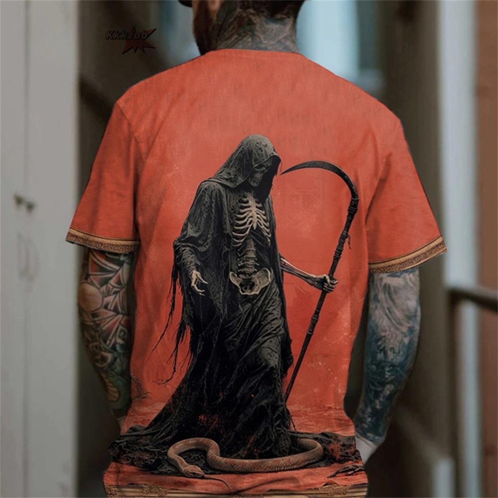 

Gothic Style Horror Skull Art 3D Printed T-Shirt Fashion Short Sleeve Oversized T-Shirt Loose Men Clothing Summer Men O-Neck Tee XS