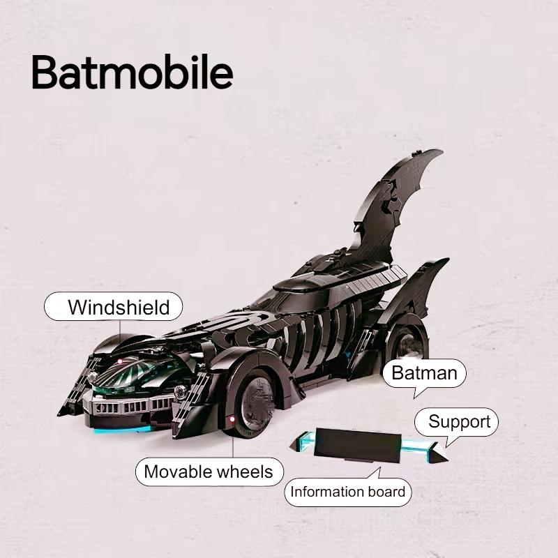 2026 New 909pcs Arrival Car Series Bricks Bat Mobile Alternate Model Home Decor Toys Moc Famous Movie Toys Birthday Party Gifts