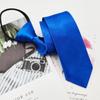 Plain Black Satin 5cm Ultra-Narrow Korean Style Men's Tie with Easy-Pull Zipper for Formal Wear.