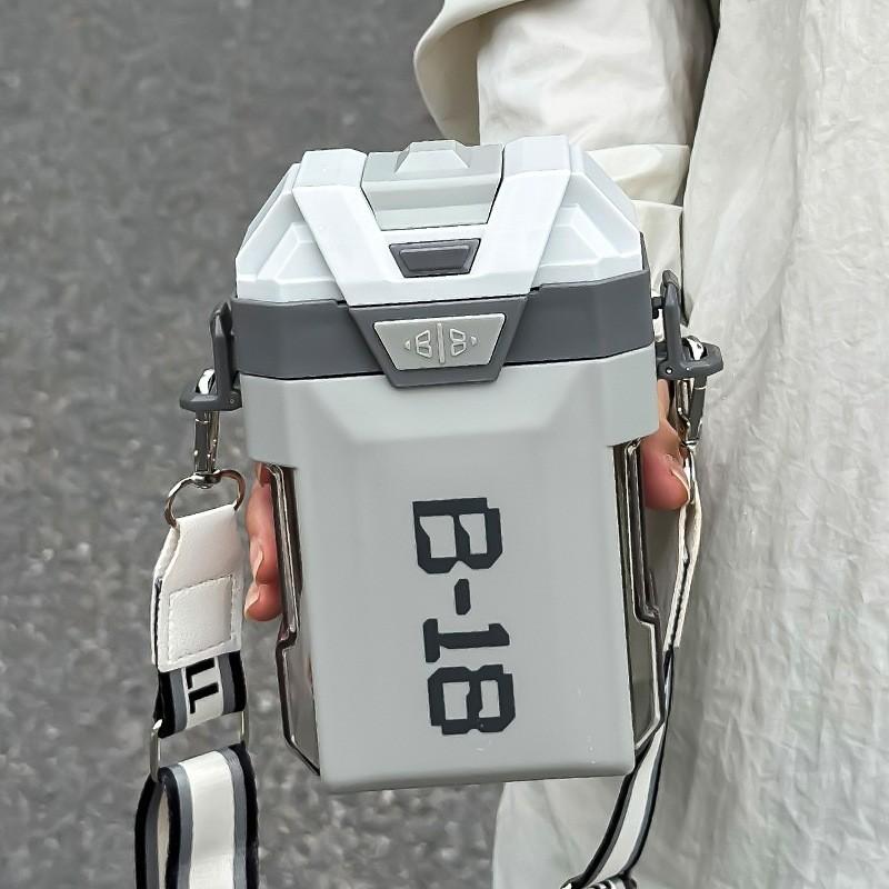 

Соломенная чашка Детская для мальчиков Двойная питьевая чашка 480 мл Соломинка Лето Студент Школа серый