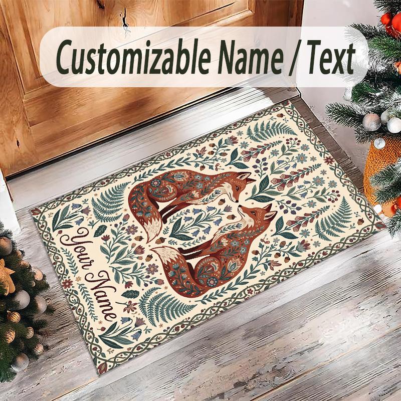 Fox Theme Crystal Velvet Floor Rug Personalized Custom Name Text Warm Carpet Home Decoration