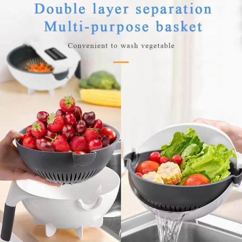 Vegetable Cutter with Drain Basket Multifunctional Large Capacity Magic Rotate Vegetables Chopper Veggie Shredder Grater Tools