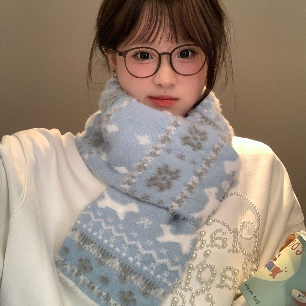 Fair Isle Style Winter Cashmere Scarves Snowflake Wool Shawl Jacquard Knitted Scarf  Autumn Winter
