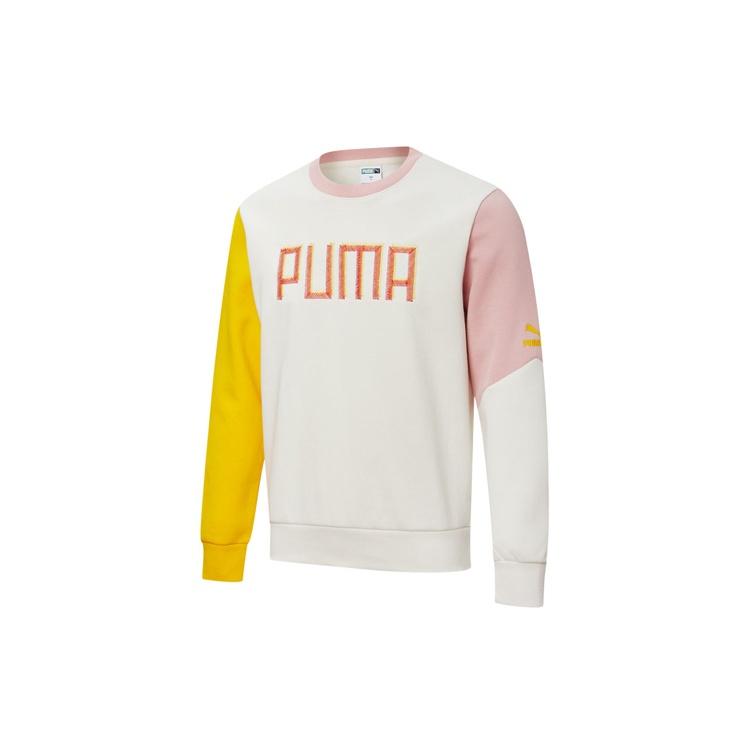 PUMA Colorful Embroidered Logo Sweater White Yellow Pink Men s 532180-05 L