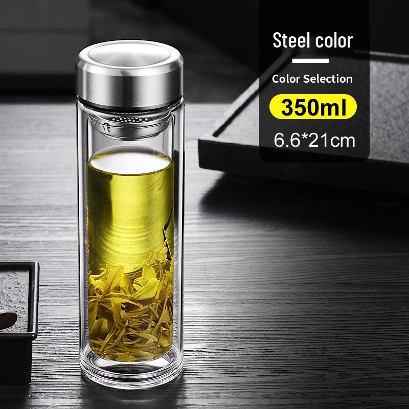Double-Layer Borosilicate Glass Tea Cup - Heat Resistant & Transparent for Brewing.