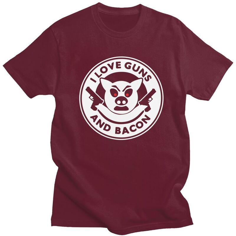 Custom I Love Guns And Bacon Tshirts for Men Short Sleeve Leisure T Shirt Tshirt Pure Cotton Tee Gift