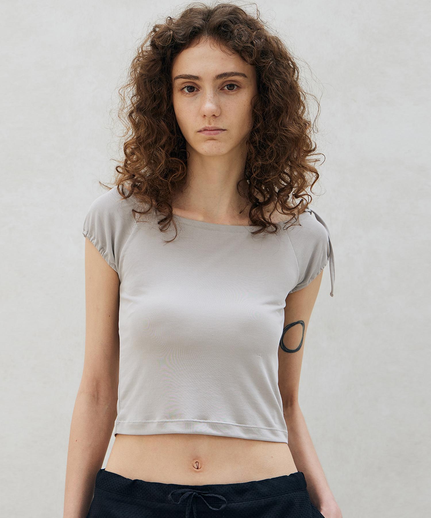 Itove Seoul Shirred Boat Neck T-Shirt Gy Free
