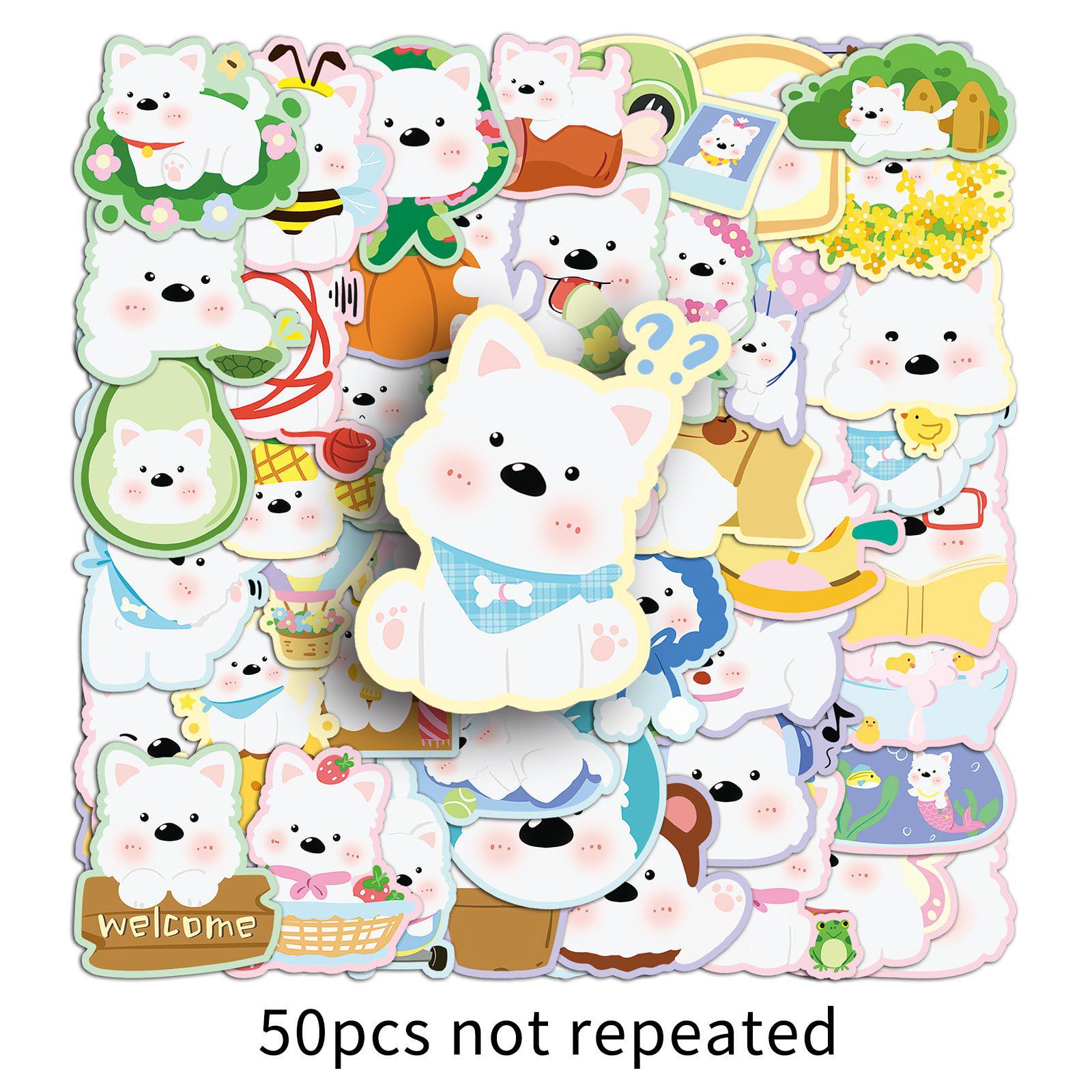 

50 Sheets of Cute West Highland White Terrier Puppy Stickers - Original, Cartoon, Waterproof, Decorative