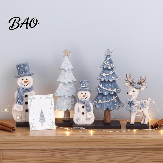 Decorative Items for Windowsills 7Pcs Christmas Snowman Tree Reindeer Figurines, 2D Wooden Tiered Tray Holiday Wood Ornaments Decor, Rustic Farmhouse