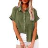 Summer New Women's Solid Color Linen Shirt Short Sleeved Casual Loose Shirt