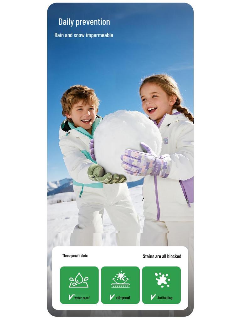 Children's Warm Waterproof Winter Ski Gloves, Non-Slip, Fleece-Lined for Ice Skating and Snow Play