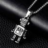 Vintage Copper Color Cool Robots Pendant Necklace For Men Hip Hop Rock Stainless Steel Box Chain Retro Hippie Neck Jewelry Gifts