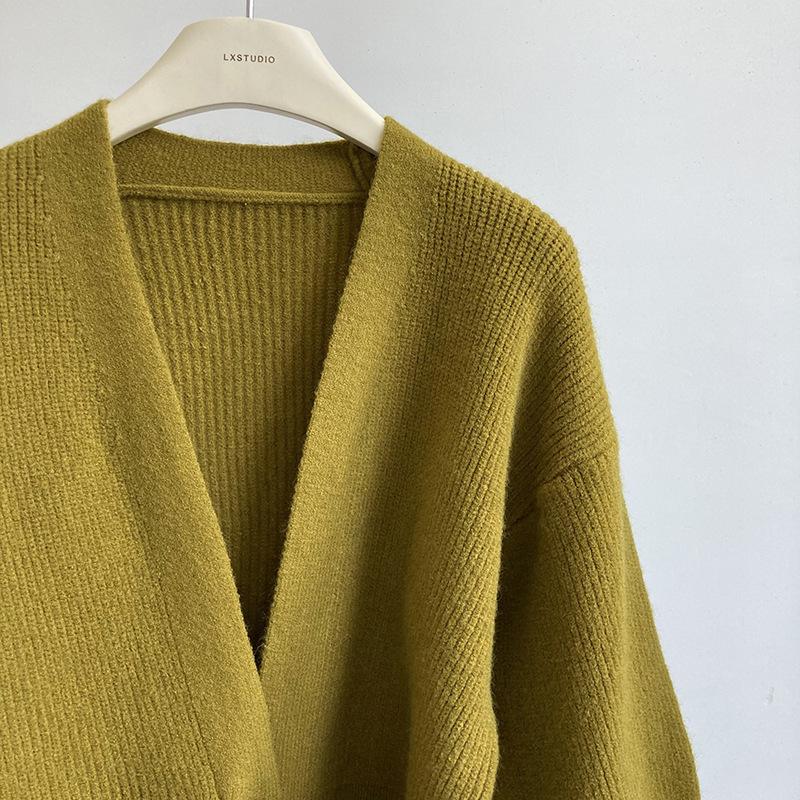 Advanced Sweater Knitwear Women Knitted Cardigan Fall Winter Tie V-neck Sweet Short Long-sleeved Knitted Tops