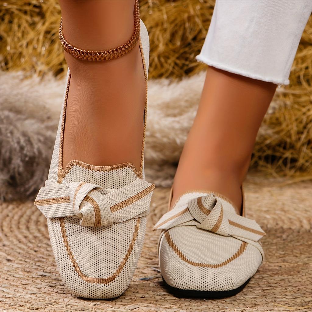 Women's Knot Design Flat Shoes, Casual Square Toe Slip On Shoes, Lightweight & Comfortable Shoes