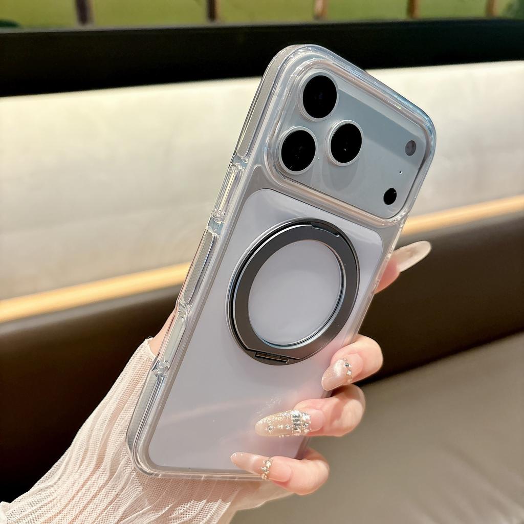 Suitable for IPhone17pro Ice Crystal Magnetic Mobile Phone Case 360 Rotating Bracket Apple 16 Two-color Transparent Anti-fall Cover