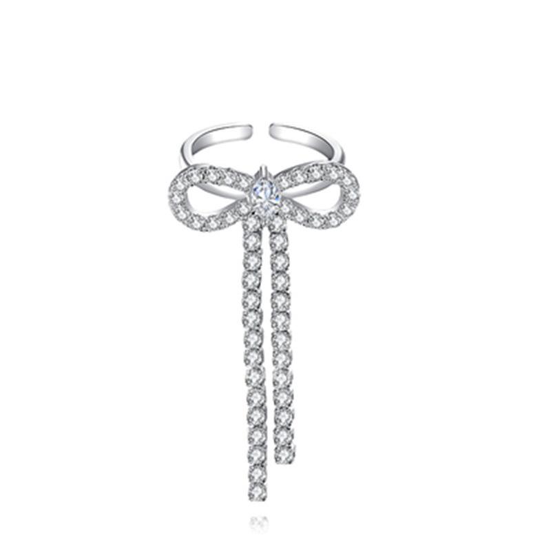 High-End Exquisite Diamond Bow Tassel Ring for Women Adjustable