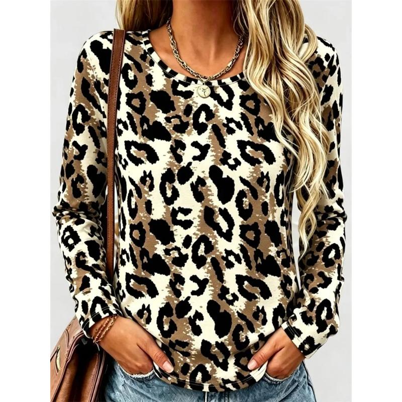 Fashion Women's Crew Neck Long Sleeve 3D Casual Color Printing Casual Long Sleeve Crew Neck T-Shirt