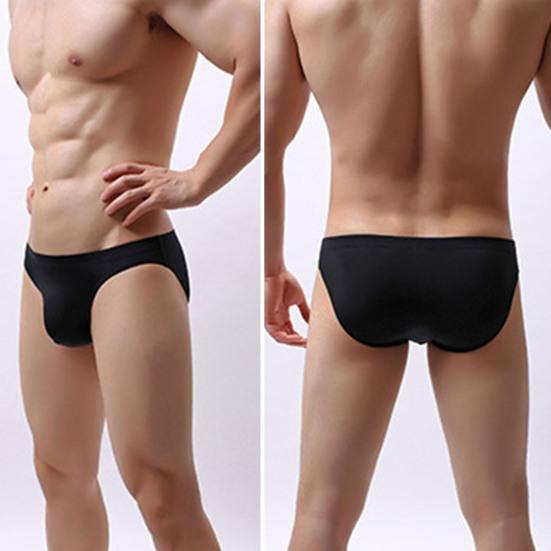 Men Sexy Briefs Mid-rise Ice Silk Thin Translucent Panties Elastic Waistband Solid Color U-Convex Underwear