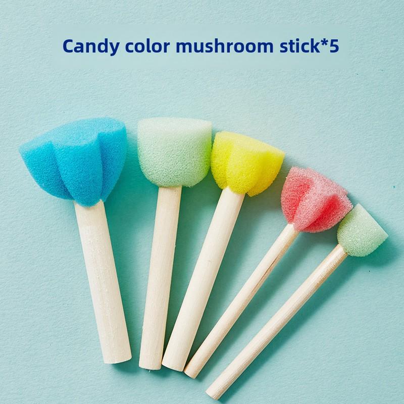 10 Pcs Set Wooden Handle Mushroom Head Sponge Brush Children DIY Painting Sponge Seal Set Paint Graffiti Create Unique Art Brush