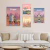 White Paper Cartoon City Landscape Poster Mural London Paris Travel Cities Prints Bedroom Decoration Painting Funny Abstract Wall Art Decor