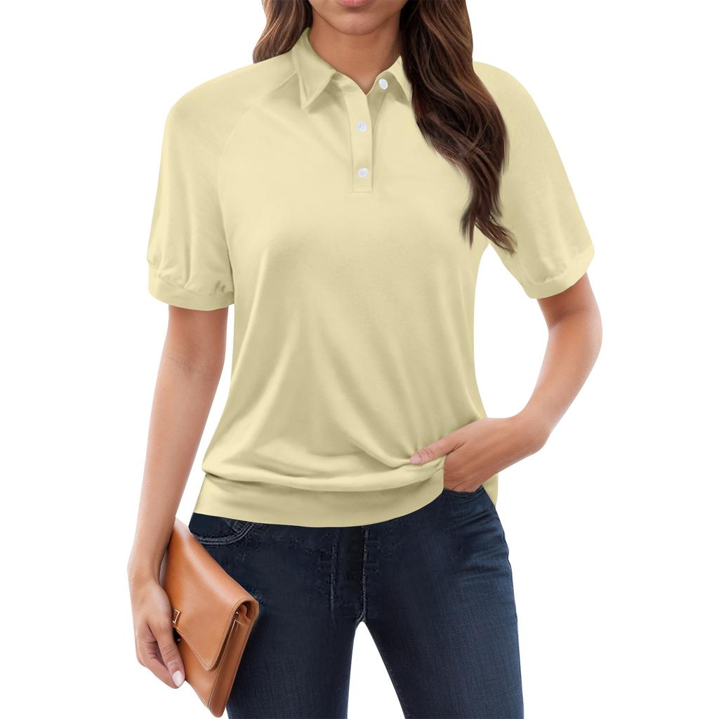 Maglietta casual da donna con stampa floreale, scollo a V, manica corta, bottoni decorativi