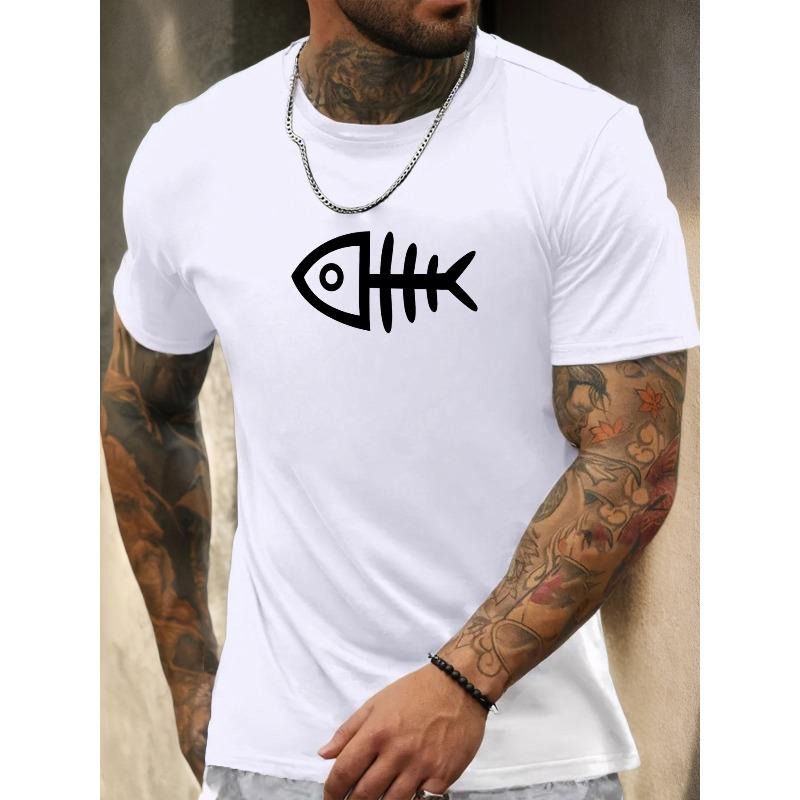 T-shirt casual estiva da uomo a maniche corte con motivo a lisca di pesce